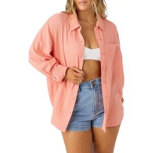 O'Neill Women's Size L Leni Long Sleeve Lightweight Button Up Shirt 100% Cotton